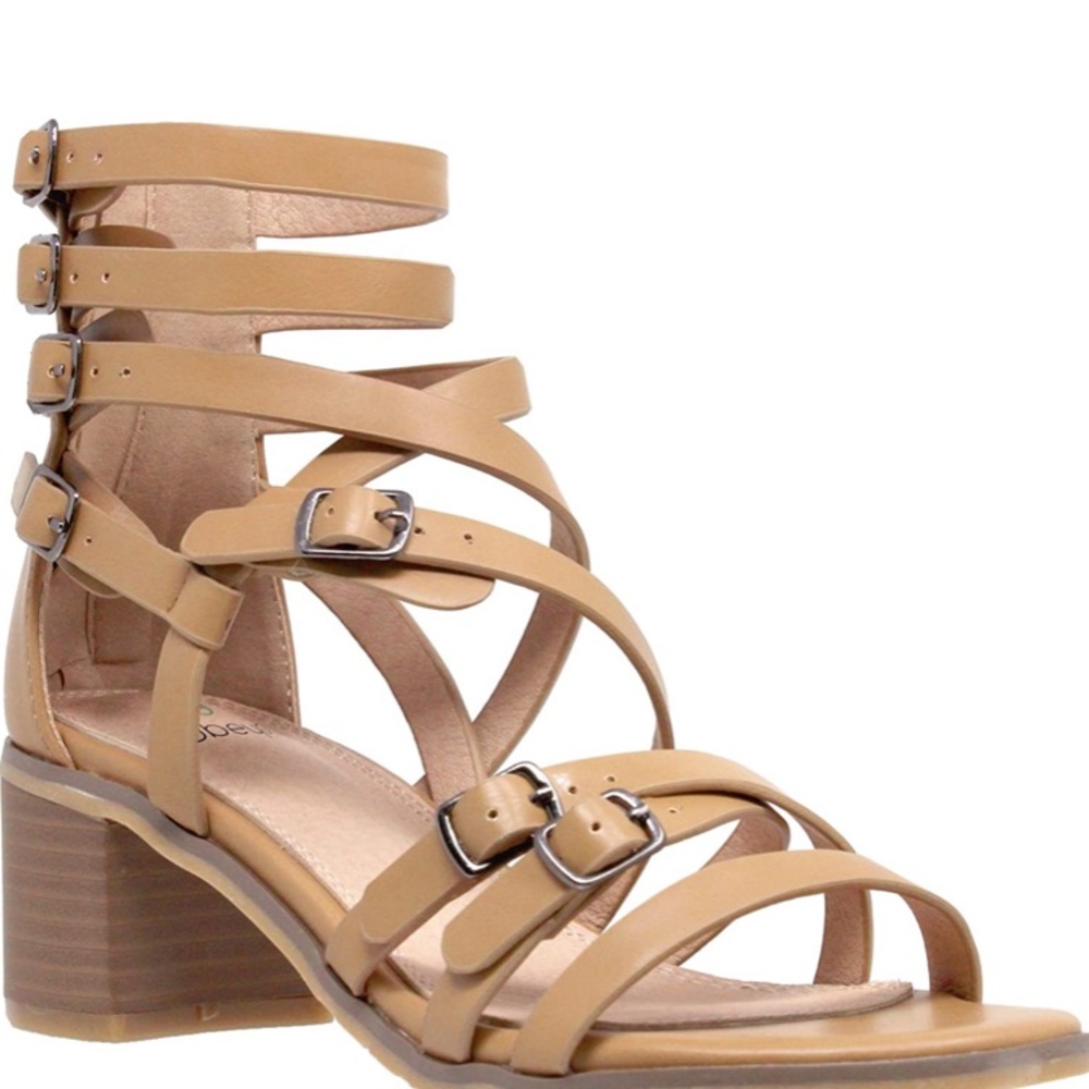 Sobeyu Strappy low block heel nude color